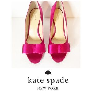 Kate Spade Fuchsia Satin Formal Open Toe Pumps with Bow Size 7